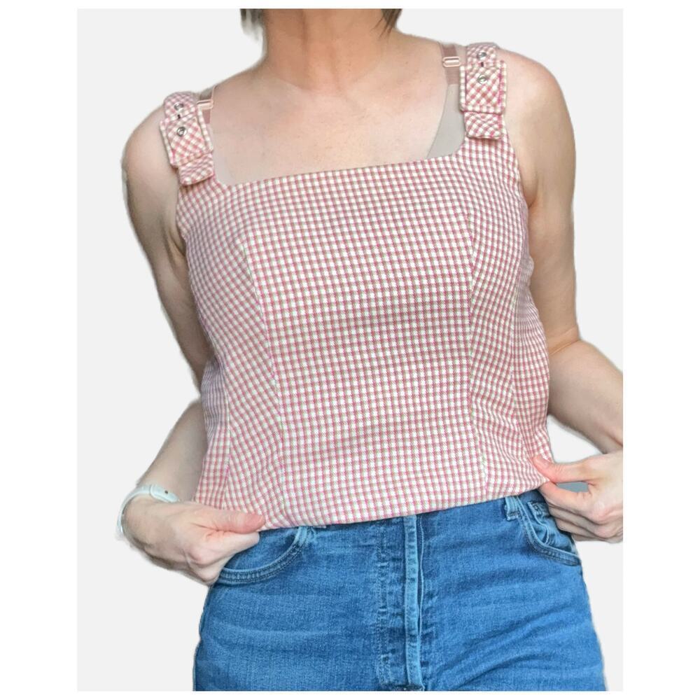 VTG Y2K Alexa Chung Twee Corset Style Top Green Pink Plaid Size 6